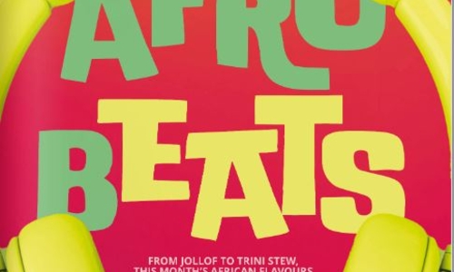 october front cover the words AFRO BEATS with some headphones