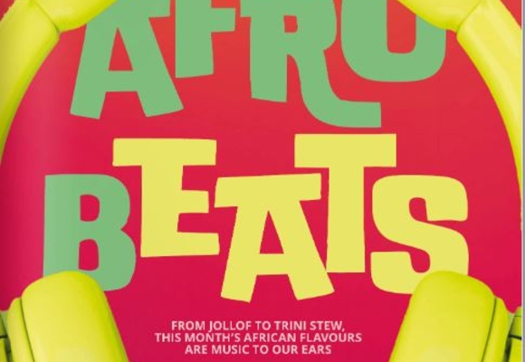 october front cover the words AFRO BEATS with some headphones